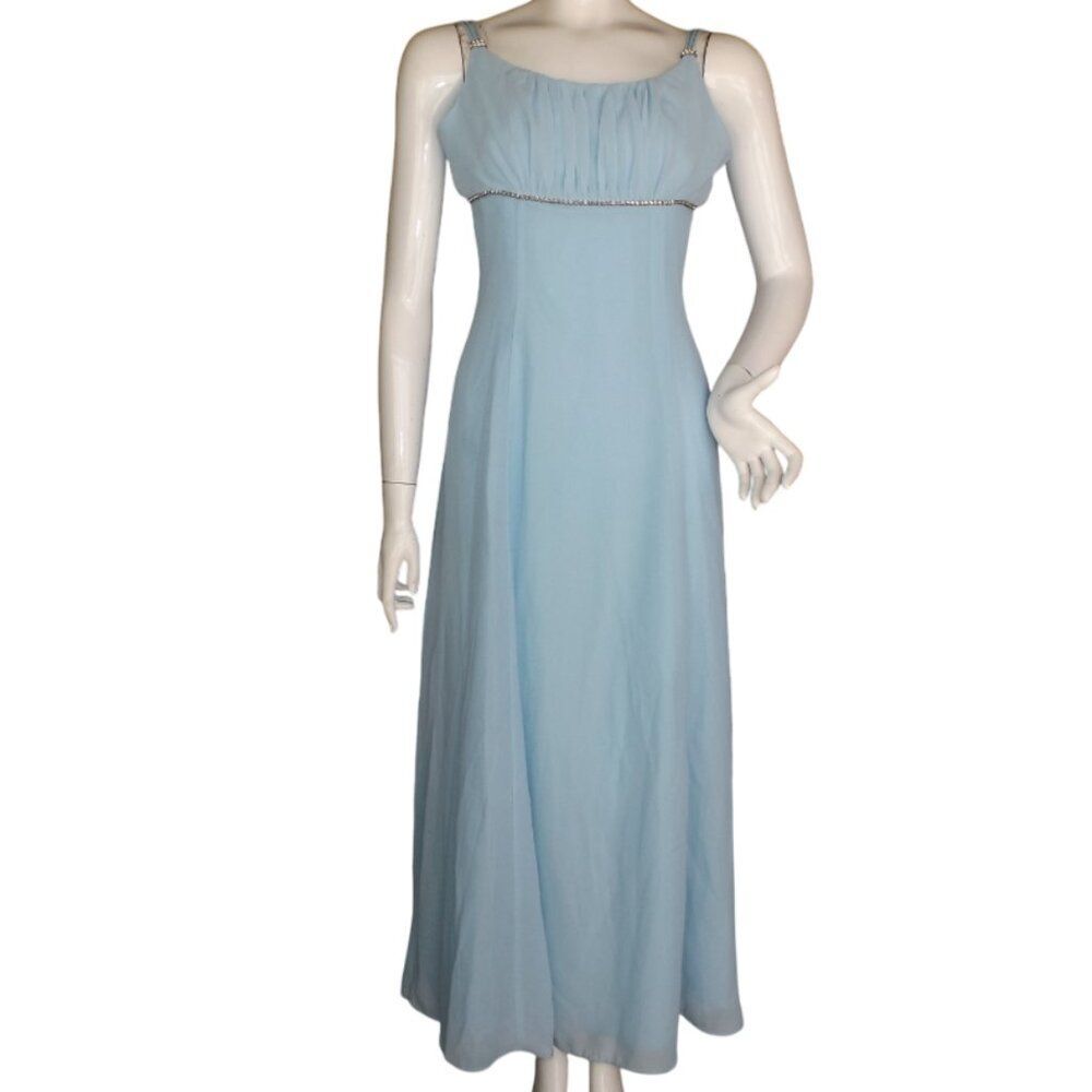 LENOVIA Gown/Maxi Dress, S, Powder Blue/Rhinestone Trim, 3 strap shoulder, Long